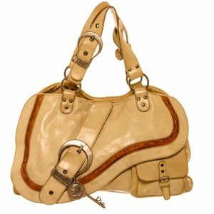 Christian Dior Beige Leather Gaucho Saddle Shoulder Bag